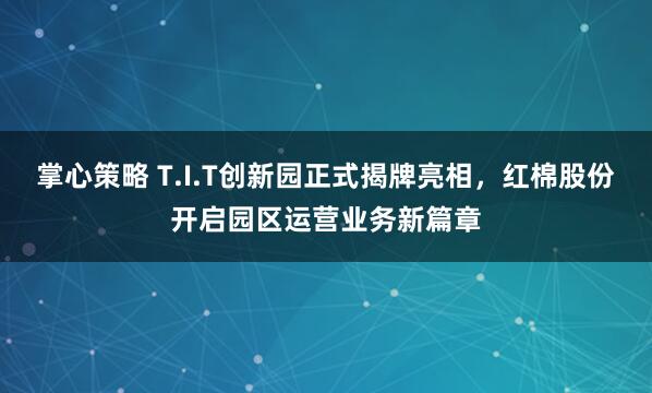 掌心策略 T.I.T创新园正式揭牌亮相，红棉股份开启园区运营业务新篇章